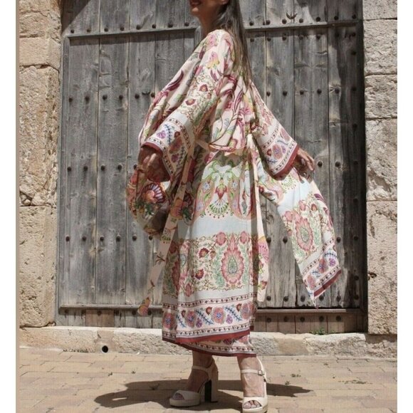 EMILY IN PARIS Zara BLOGGER FAV S Floral Boho Multicolor Belt Kimono Robe Dress - Picture 9 of 16